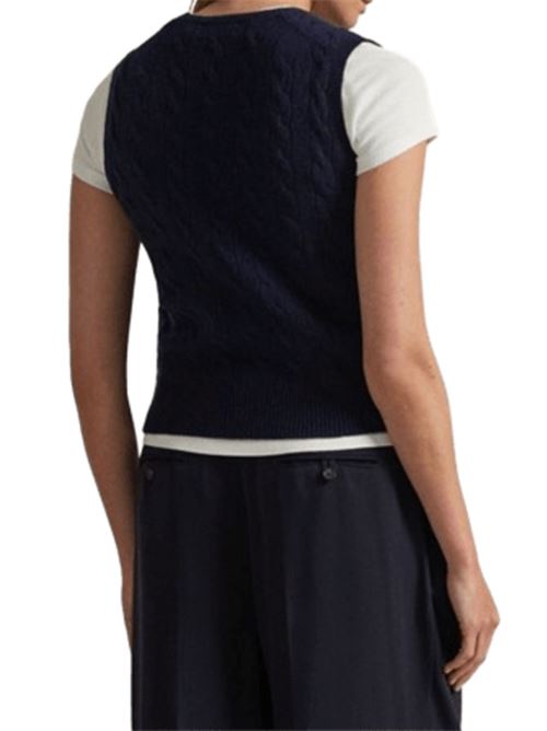Gilet da donna in misto lana e cashmere con lavorazione a trecce, colore hunter navy POLO RALPH LAUREN | 211972134001